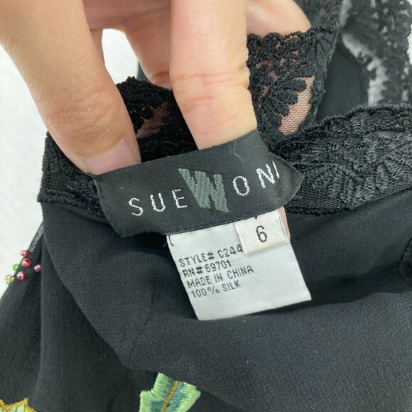 Vintage Sue Wong Silk Beaded Red Rose Embroidered Lace Maxi Dress size 6 Y2K - Picture 2 of 13